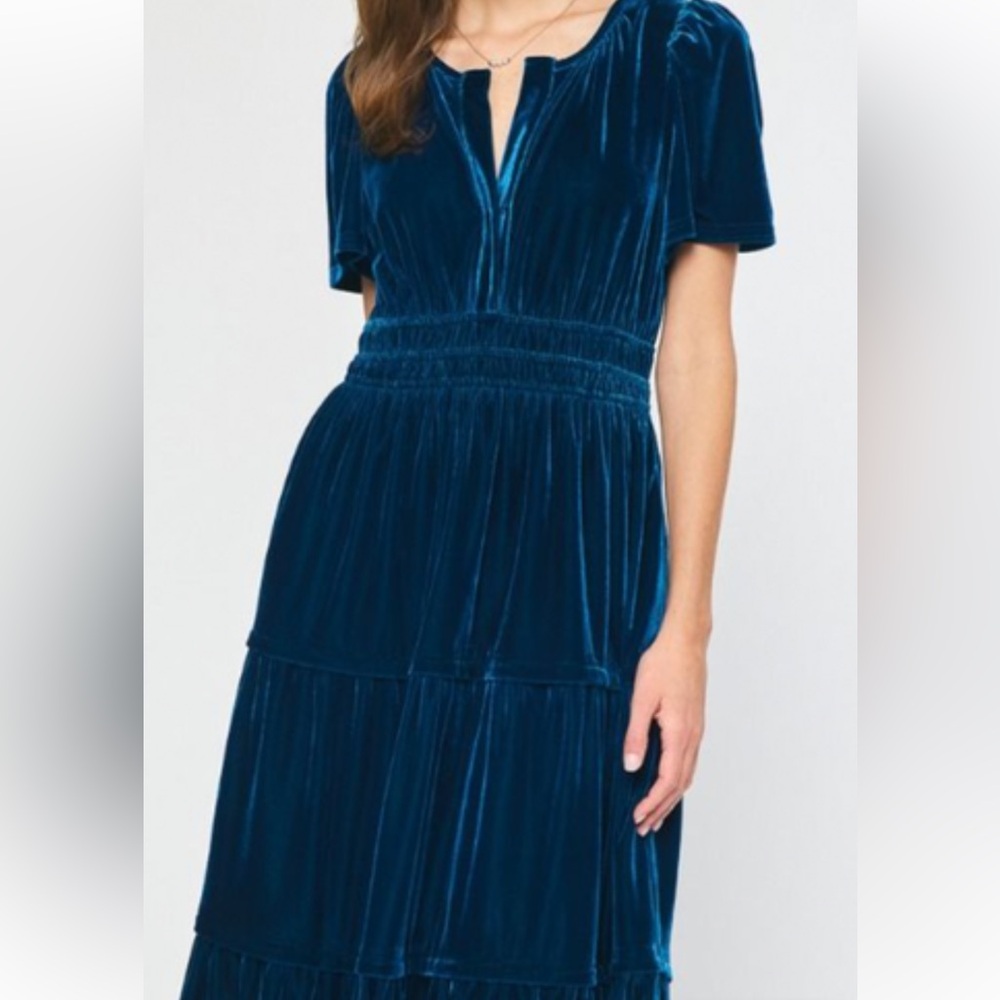 Entro Blue Tiered Midi Dress
